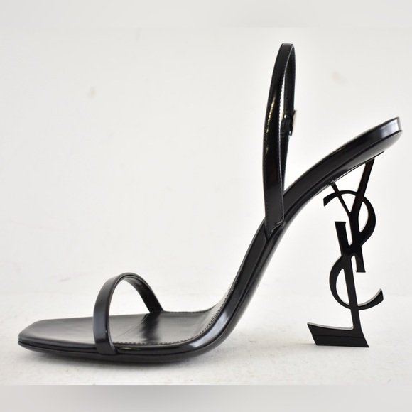 Saint Laurent Opyum 110 Black Leather YSL Logo Heel Slingback Strap Sandal 39.5 - Picture 10 of 15